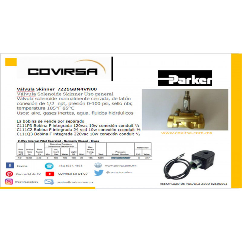 Válvula Skinner  7221GBN4VN00 PARKER